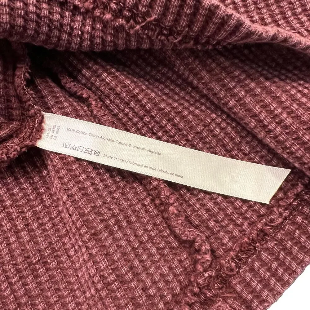 Free People FP ONE Jolene Waffle Knit Thermal Henley Tiered Mini Dress Wine S